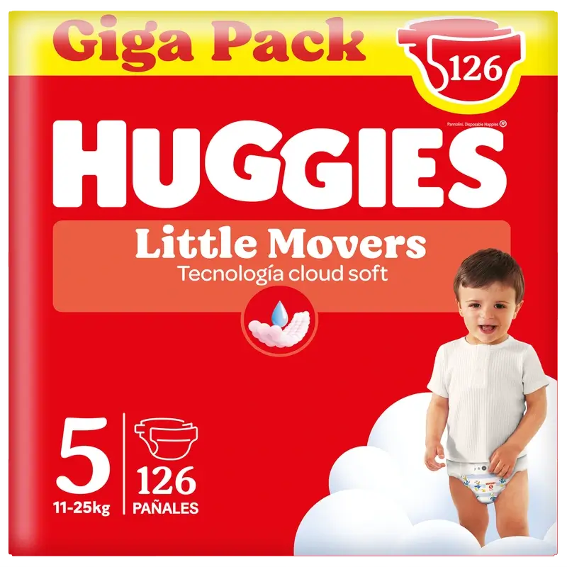 Huggies Little Movers Tamanho 5 (11-25Kg) Fraldas Disney para Bebés, 126 unidades