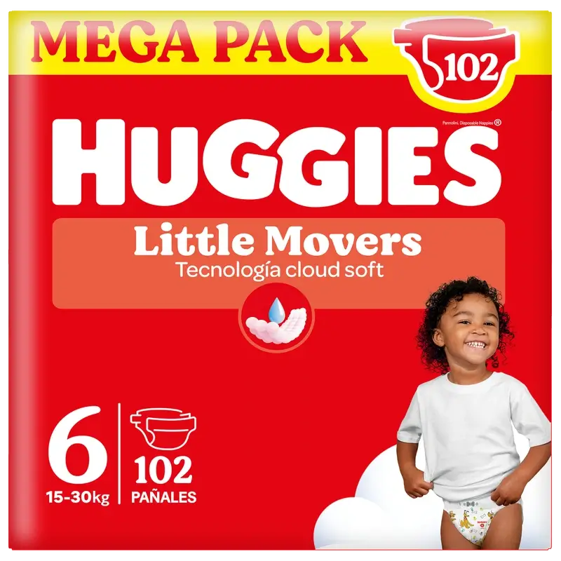 Huggies Little Movers Tamanho 6 (15-30 Kg) Fralda de bebé Disney, 102 unidades