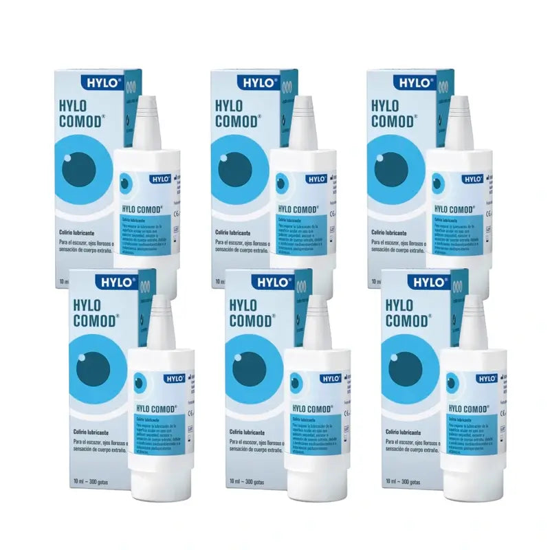 Hylo Comod Eye Drops 10 ml, embalagem de 6