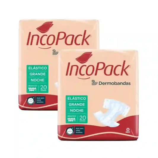Incopack Elastic Absorbent Night Absorbent Large Size , Pack 2, 160 unidades.