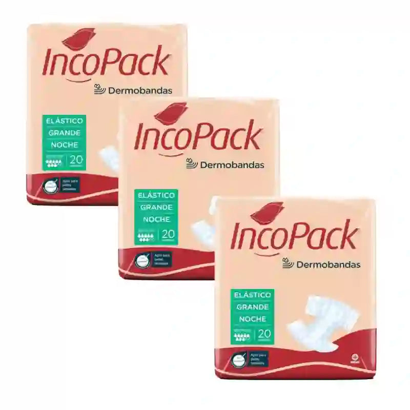 Almofada de noite elástica absorvente Incopack Tamanho grande , Embalagem 3, 240 unidades.
