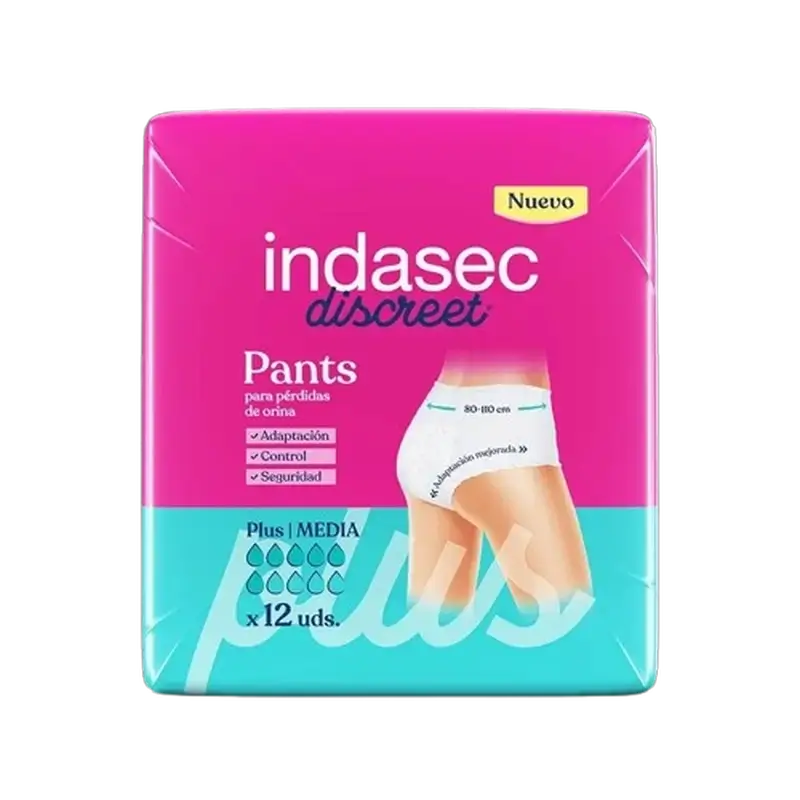 Indasec Discreet Pant Incontinence Panty Plus Medium Size , 12 peças