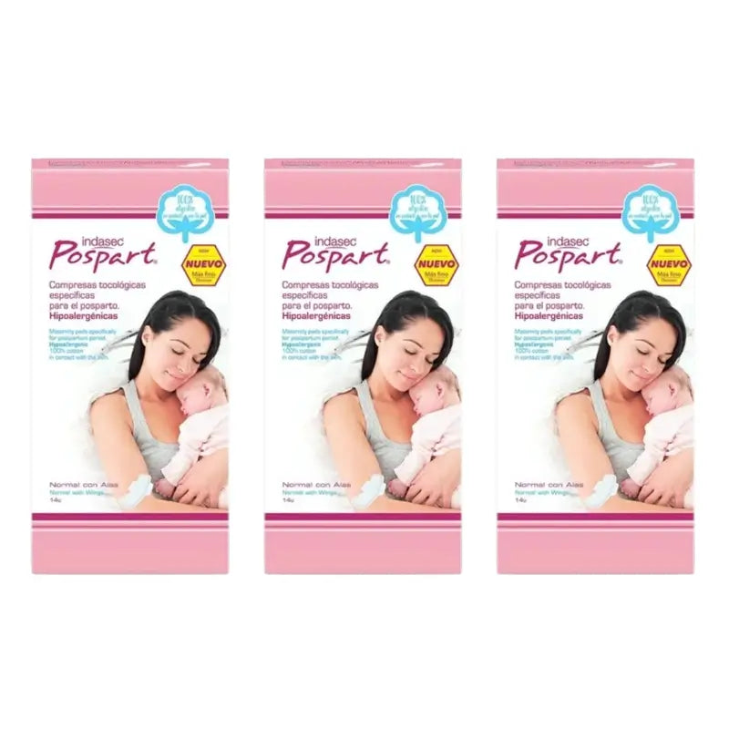 Indasec Pospart Almofada normal com asas , 3 x 14 unidades