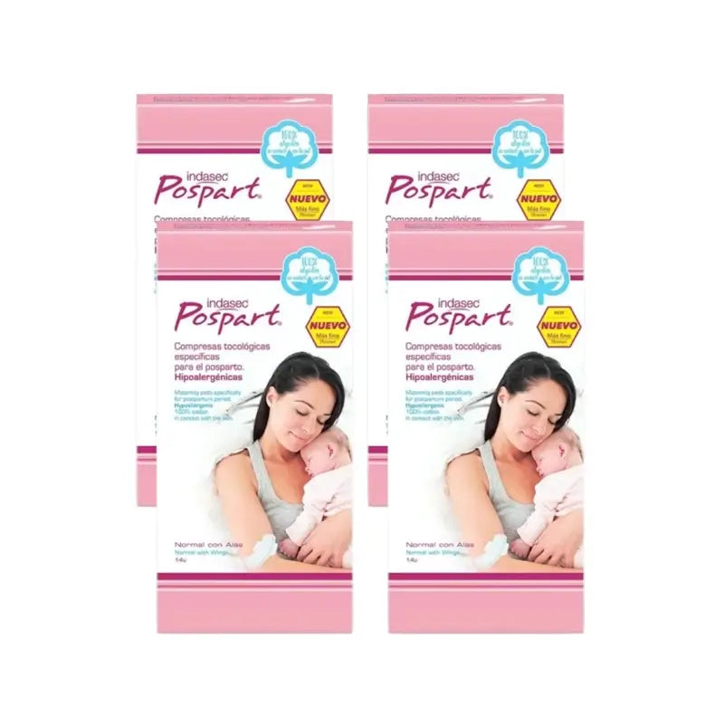 Indasec Pospart Almofada normal com asas , 4 x 14 unidades