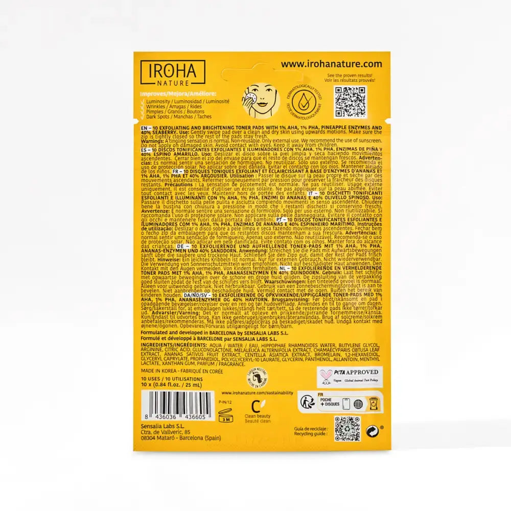 Discos tonificantes esfoliantes Iroha Nature, 10 unid.