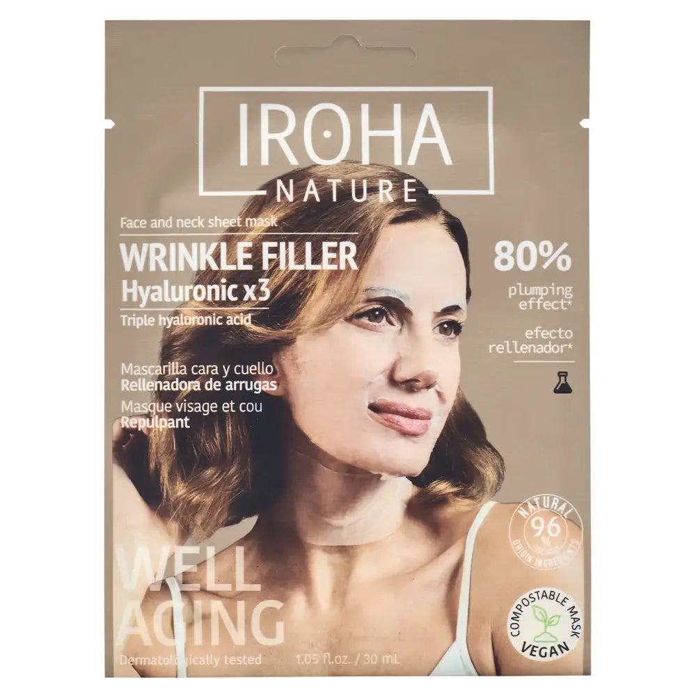 Iroha Nature Triple Hyaluronic Acid Wrinkle Filler Face & Neck Tissue Mask, 30 ml