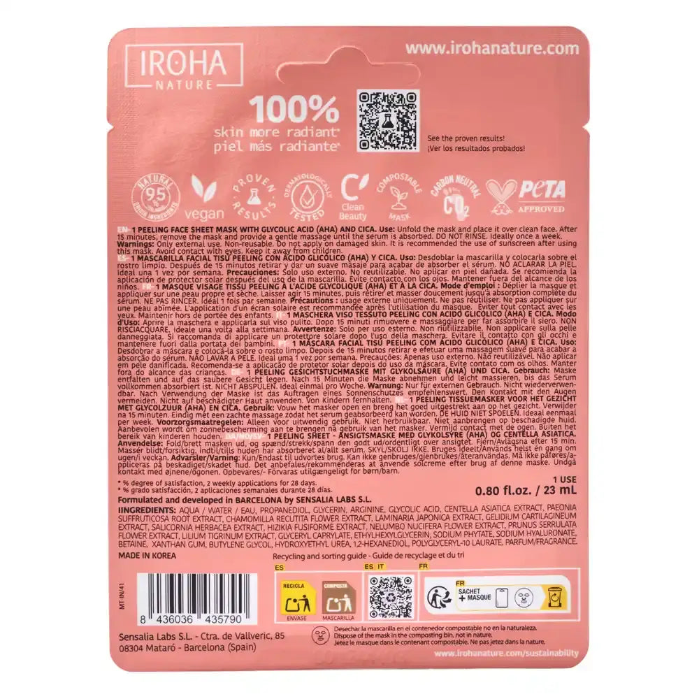 Iroha Nature Facial Peeling Tissue Mask - Ácido Glicólico , 23 ml