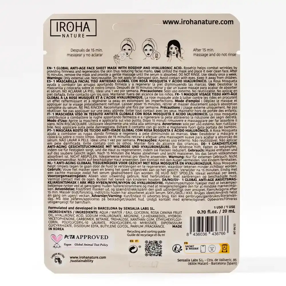 Iroha Nature Natural Extracts Global Anti-Aging Face Mask, 20 Ml