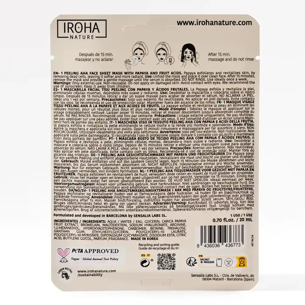 Iroha Nature Natural Extracts Aha Peeling Facial Mask, 20 Ml