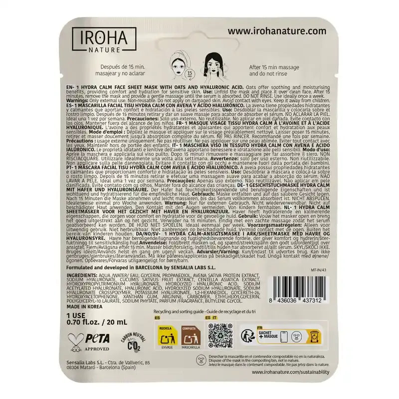 Iroha Nature Natural Extracts Máscara Hidratante Suavizante com Aveia, 20 ml