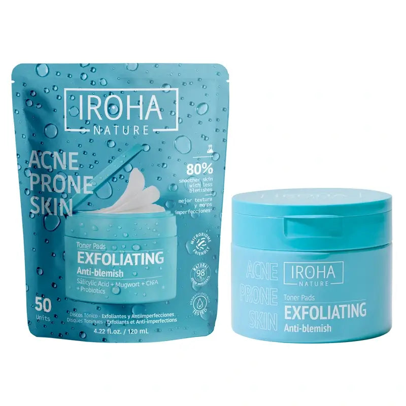 Discos Tonificantes Anti-Imperfeições Esfoliantes para Pele Oleosa Iroha Nature, 50 unid.
