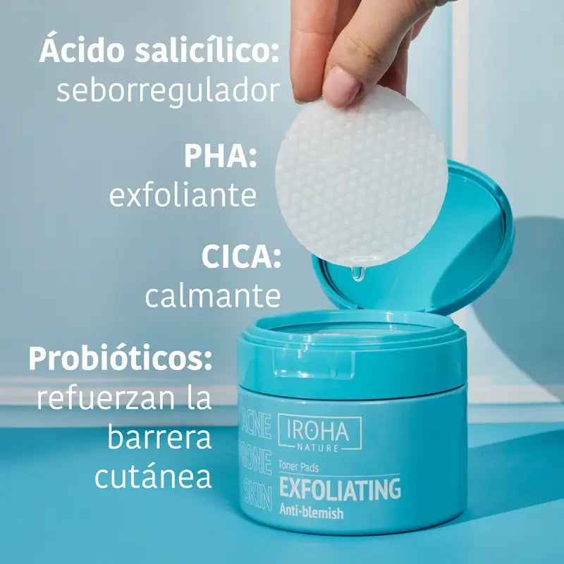 Discos Tonificantes Anti-Imperfeições Esfoliantes para Pele Oleosa Iroha Nature, 50 unid.