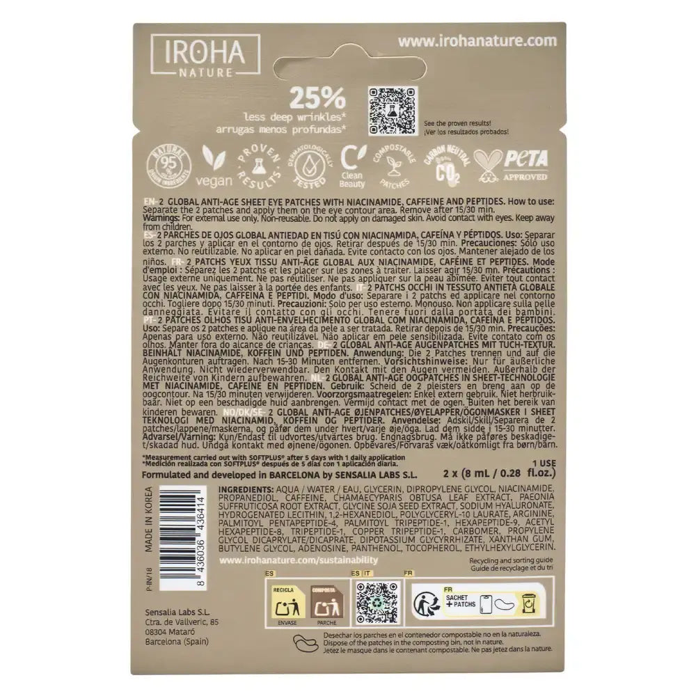 Iroha Nature Global Pensos Anti-Envelhecimento para os Olhos - Niacinamida , 16 (2x8) ml