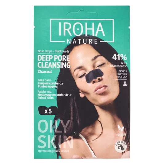 Iroha Nature Tiras de Limpeza Profunda para o Nariz Cravos Pretos - Carvão Vegetal, 5 unid.