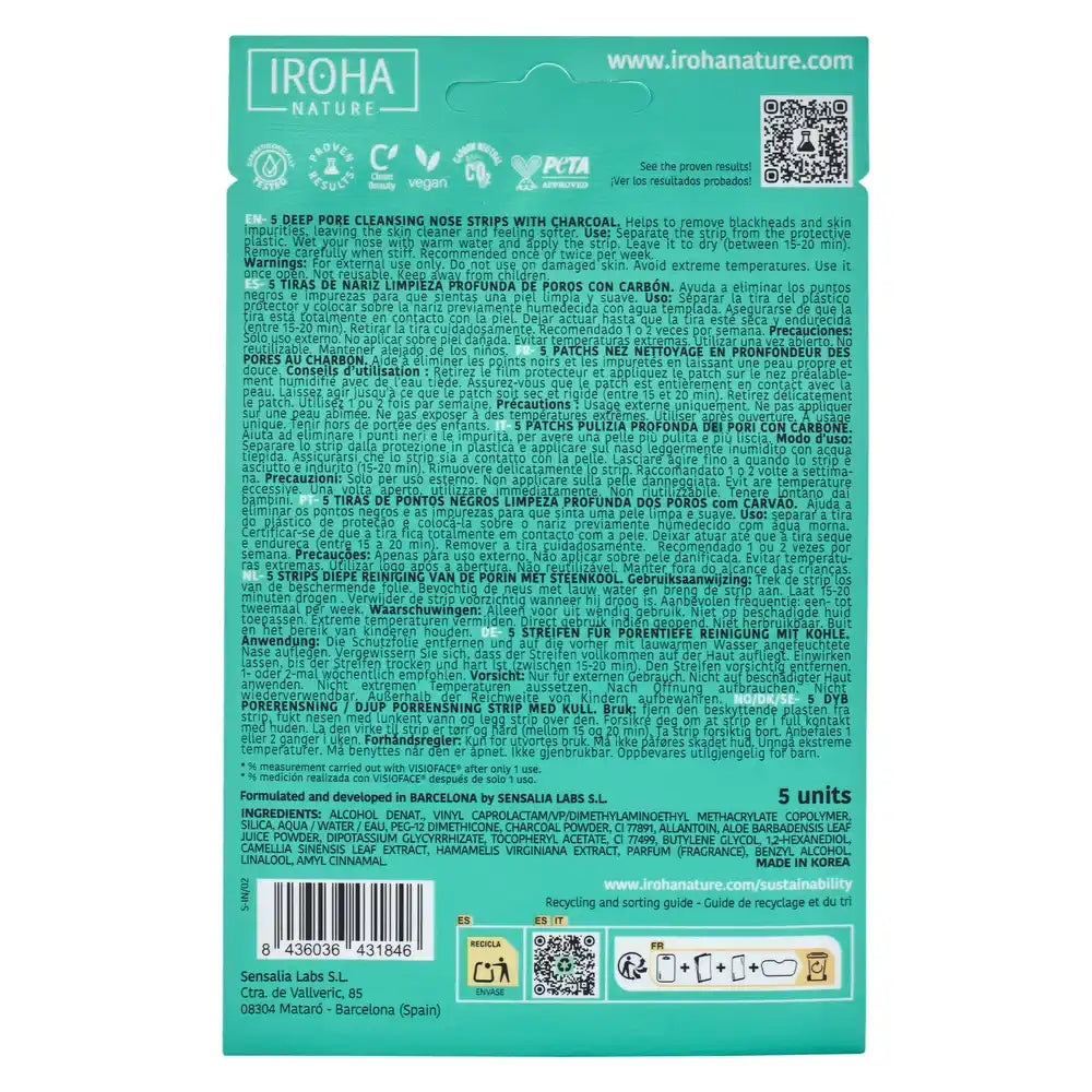 Iroha Nature Tiras de Limpeza Profunda para o Nariz Cravos Pretos - Carvão Vegetal, 5 unid.