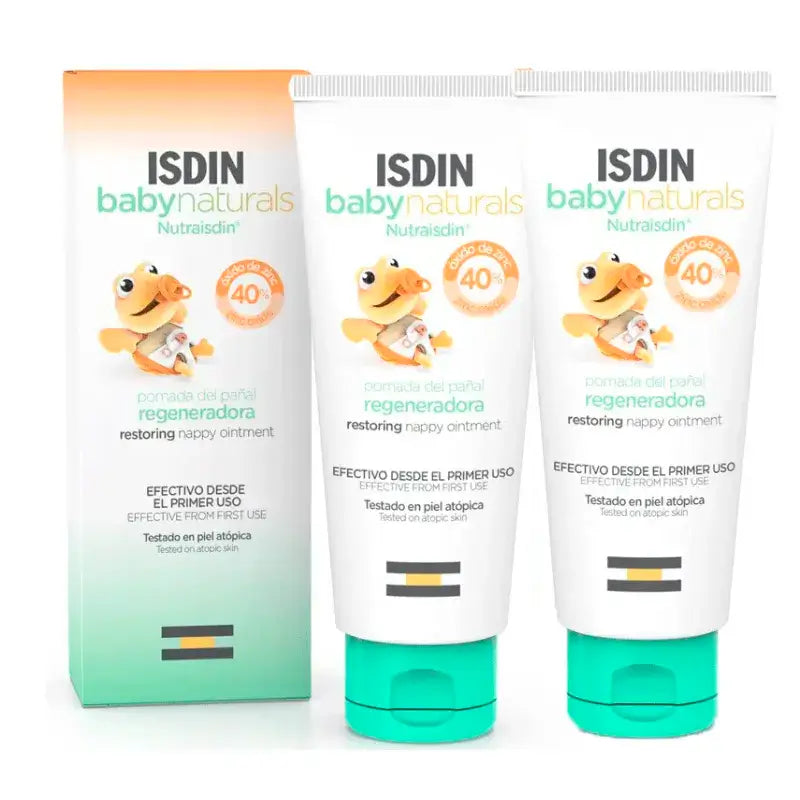 Isdin Baby Naturals Pomada Regeneradora para Fraldas, Embalagem 2 x 100 ml