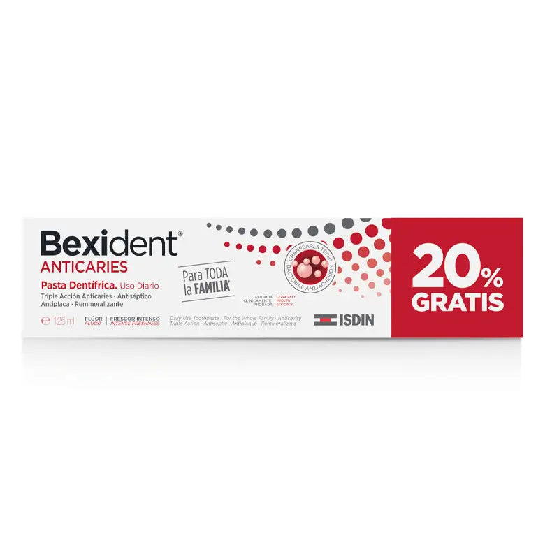 Pasta de dentes Isdin Bexident Anti-Cárie 20% de desconto. 125 Ml