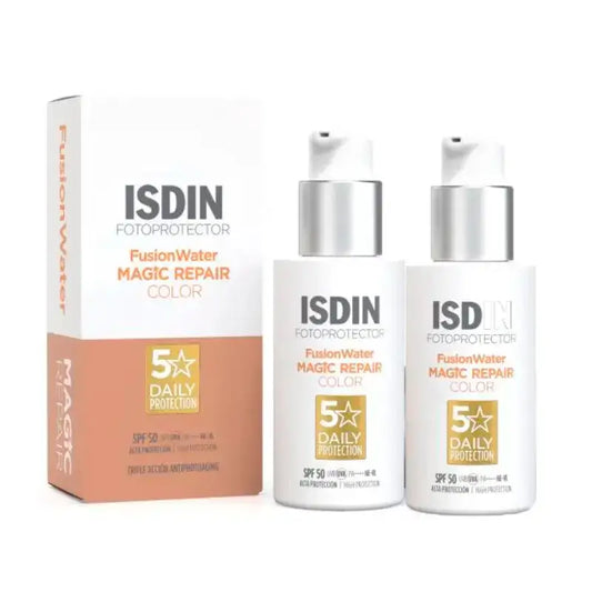 Isdin Fotoprotector Fusion Water Magic Repair Colour SPF 50, Embalagem 2 x 50 ml