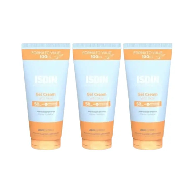 Isdin Fotoprotector Gel Creme Spf 50+ Formato de viagem, 3X100 Ml