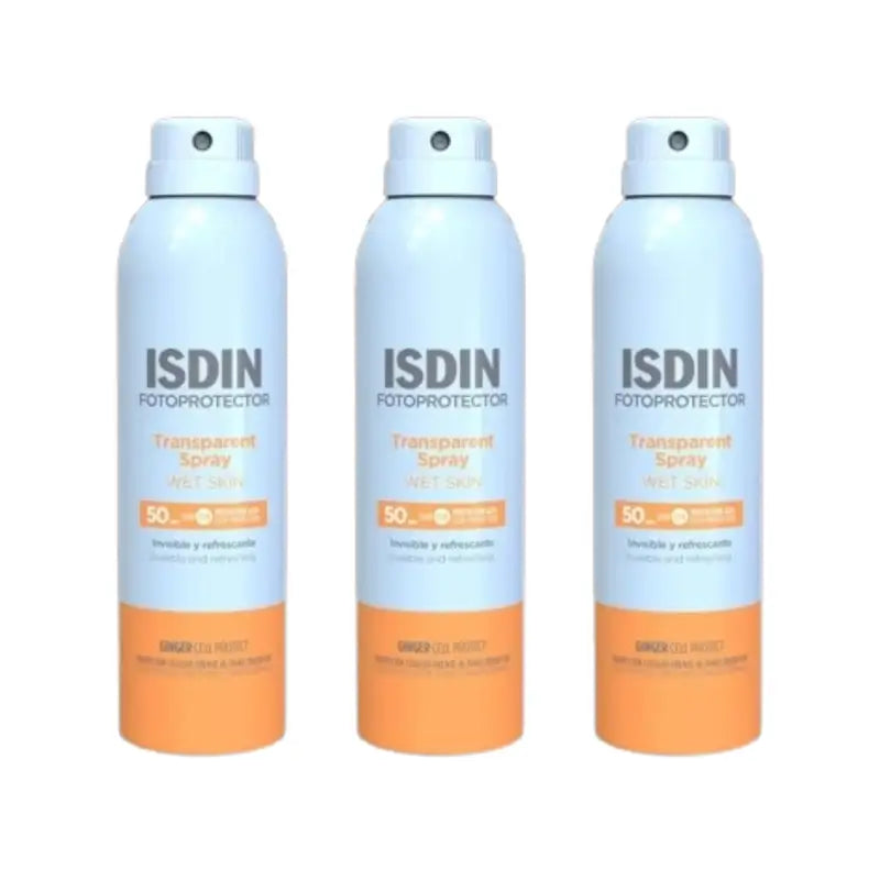 Isdin Transparent Spray Transparente Pele Húmida Spf50, 3X250 Ml