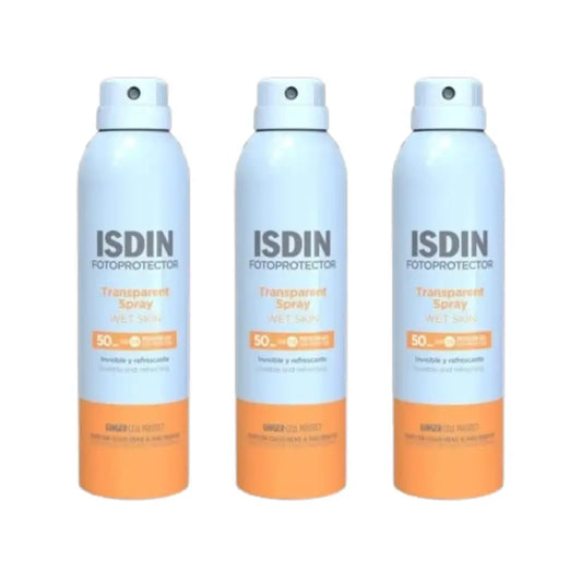 Isdin Transparent Spray Transparente Pele Húmida Spf50, 3X250 Ml
