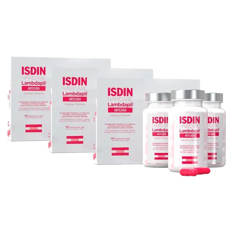 Isdin Lambdapil Anticaida Cápsulas, Embalagem 3 x 180 Unidades