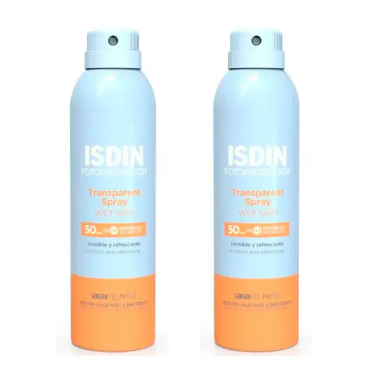 Isdin Transparent Spray Wet Skin SPF 50, Embalagem 2 x 250 ml