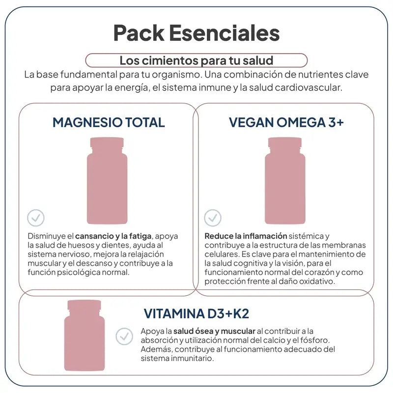 IVB Pack Essentials Magnésio, Vitamina D3+K2 e Vegan Omega 3+, 60 cápsulas