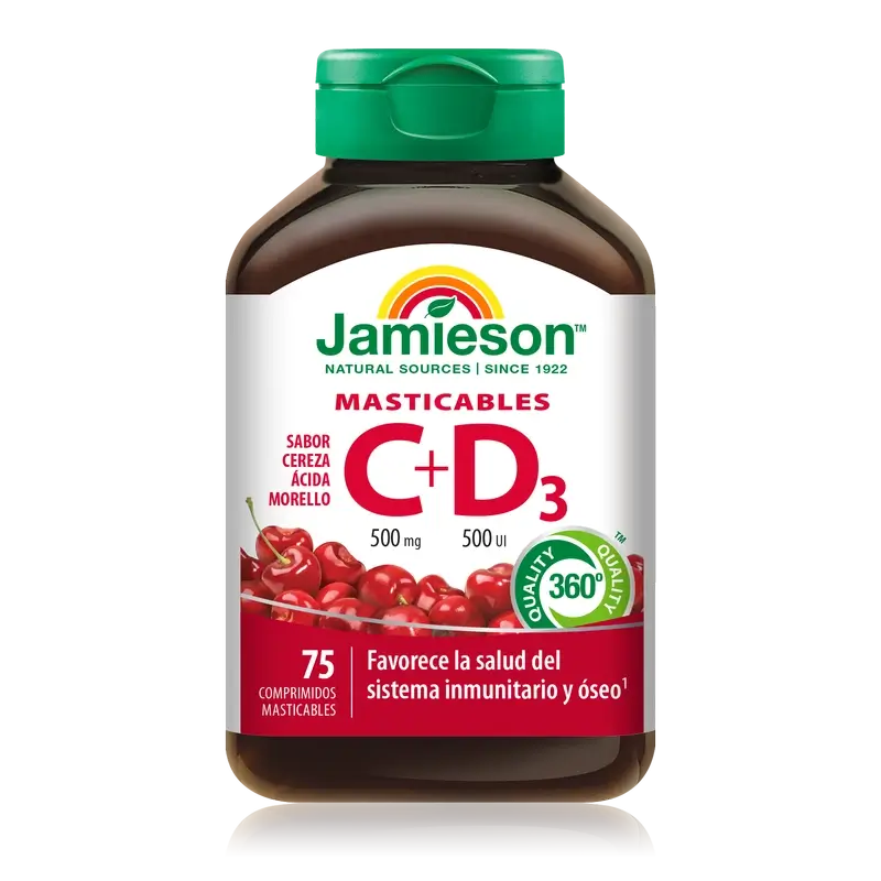 Jamieson Vitamina C+ D3 500Mg 500Ui , 75 comprimidos para mastigar