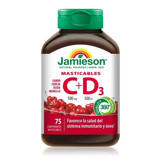Jamieson Vitamina C+ D3 500Mg 500Ui , 75 comprimidos para mastigar