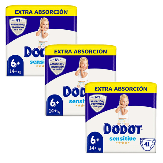 Dodot Sensitive Extra-Jumbo Pack Tamanho 6 Pack, 3 x 41 pcs.