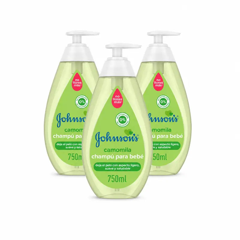 Champô Johnson's Baby à Camomila, para uso diário, limpa e suaviza, sem sulfatos, para toda a família, embalagem de 3 x 750 ml
