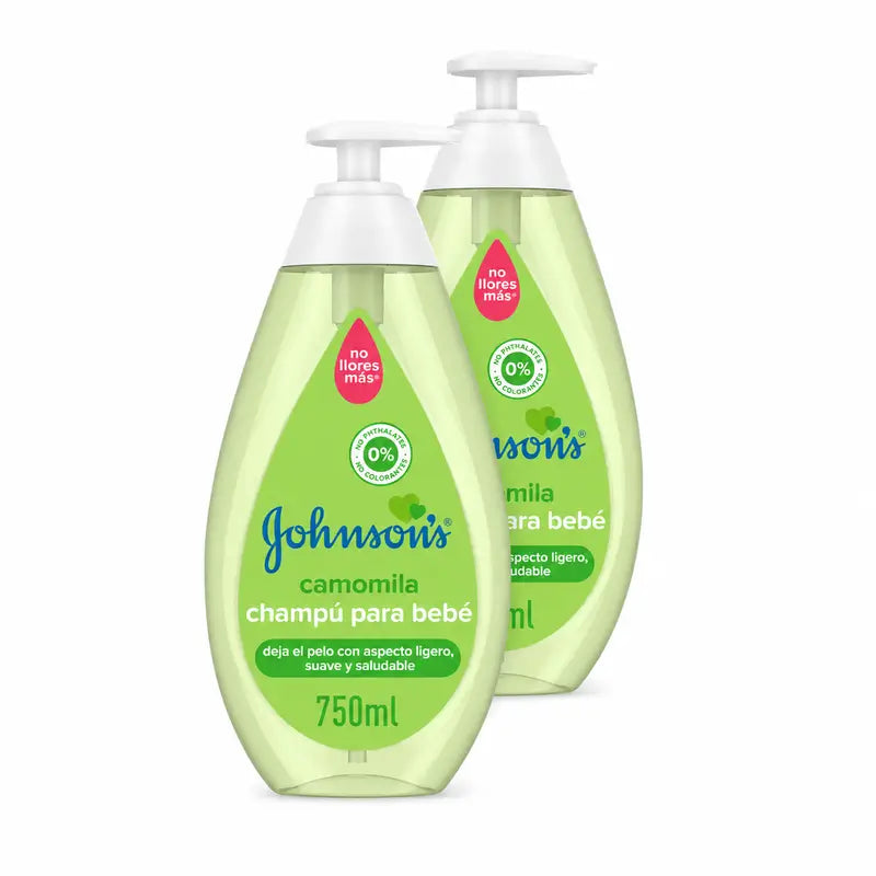 Champô Johnson's Baby à Camomila, para uso diário, limpa e suaviza, sem sulfatos, para toda a família, embalagem com 2 x 750 ml