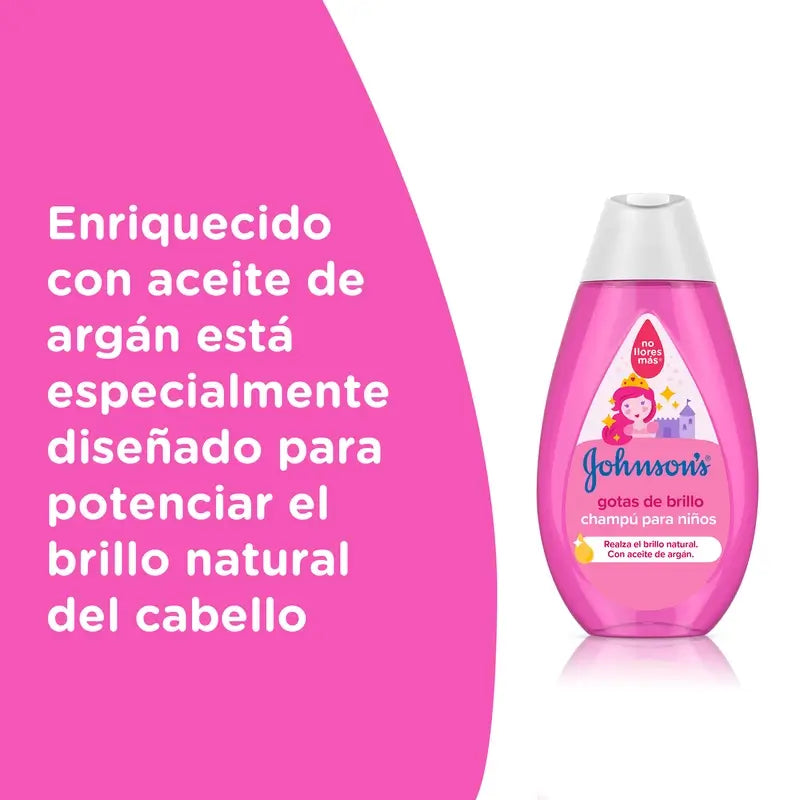 Johnson's Baby Champô Gotas de Brilho para Crianças, com Óleo de Argão, Cabelo Brilhante, Suave e Sedoso, 500 ml