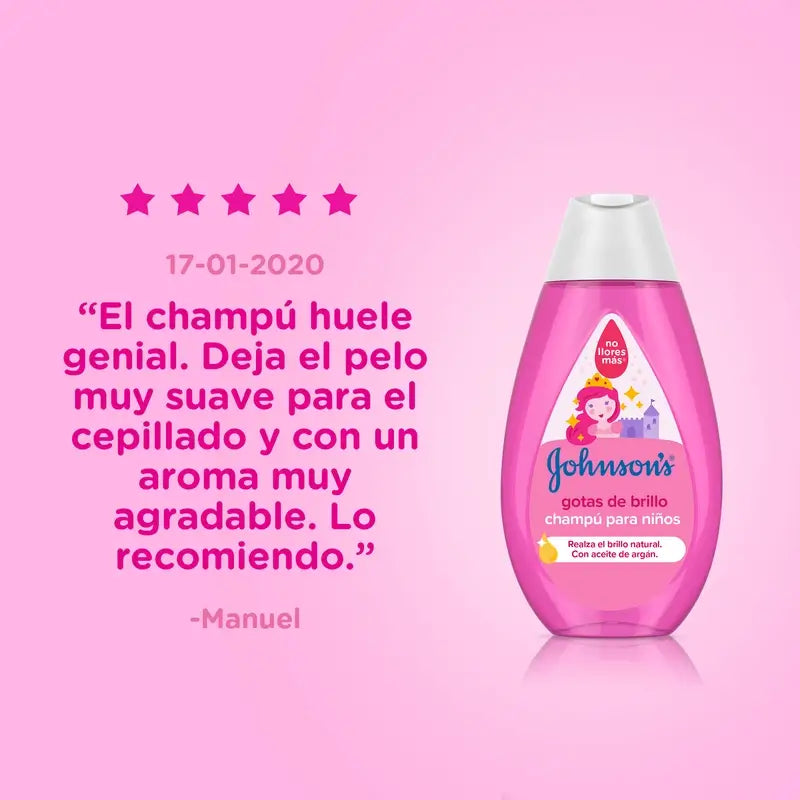 Johnson's Baby Champô Gotas de Brilho para Crianças, com Óleo de Argão, Cabelo Brilhante, Suave e Sedoso, 500 ml
