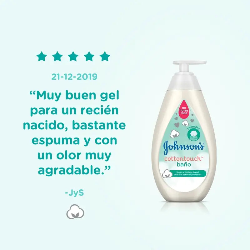 Gel de Banho Johnson's Baby Cottontouch, para Bebés e Recém-Nascidos, Pele Fina e Delicada, com Algodão Puro, 500 ml