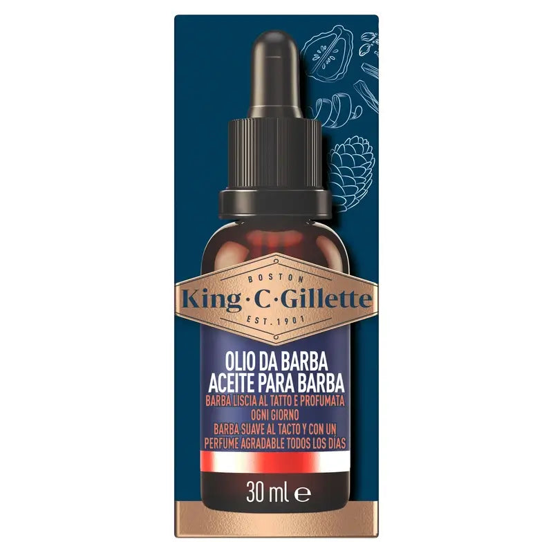 King C. Gillette óleo de barba para homem com aroma vegetal, 30 ml