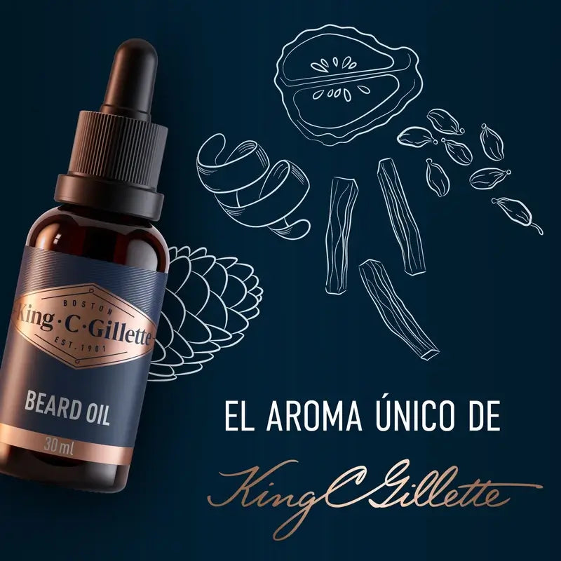 King C. Gillette óleo de barba para homem com aroma vegetal, 30 ml