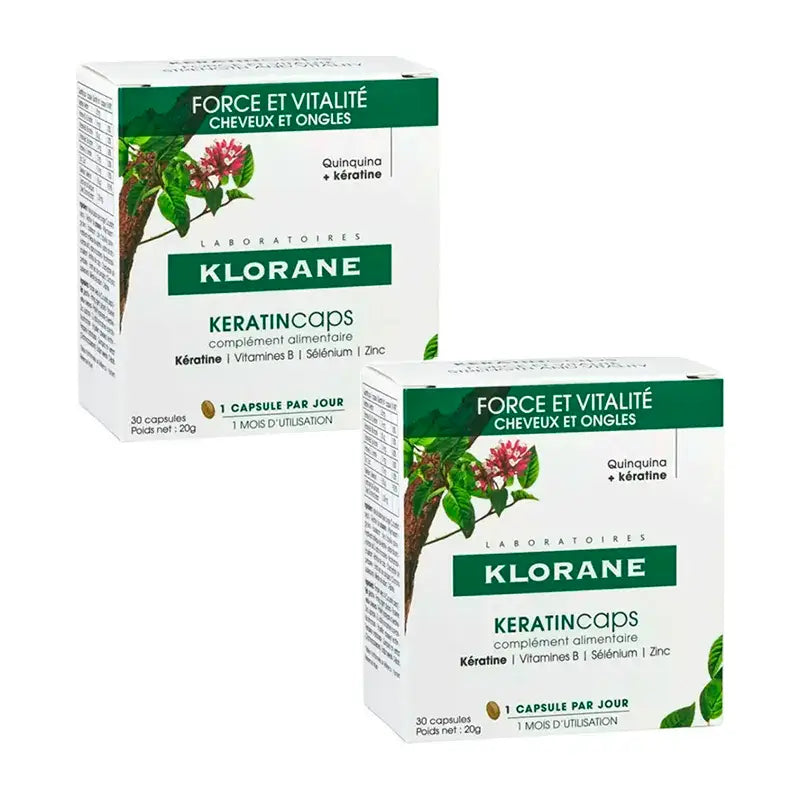 Klorane Keratincaps, Embalagem 2 x 30 cápsulas