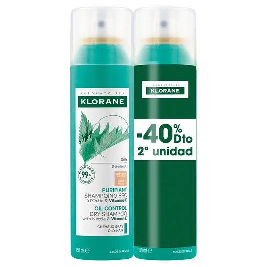 Klorane Natural Nettle Dry Shampoo Pack Cabelo castanho oleoso 2x150ml 40% DESCONTO