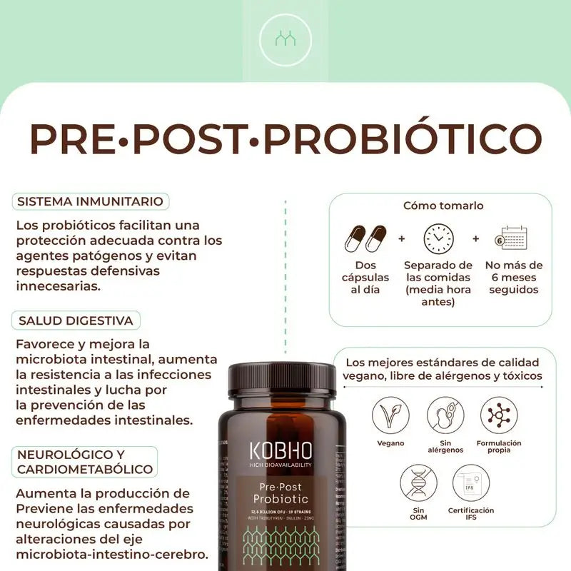 Kobho Labs Suplemento Probiótico Pré-Pós, 60 cápsulas