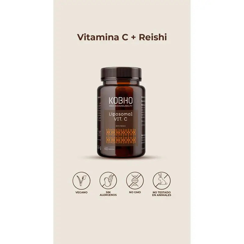 Kobho Labs Suplemento de Vitamina C Lipossomal + Reishi, 60 cápsulas