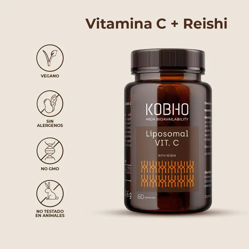 Kobho Labs Suplemento de Vitamina C Lipossomal + Reishi, 60 cápsulas