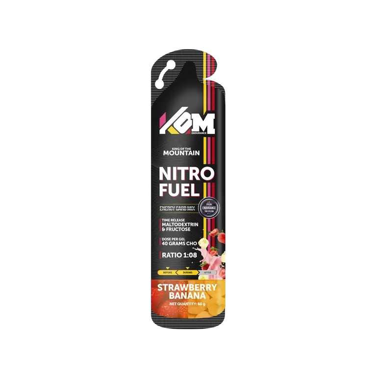 Kom Endurance Sports Nutrition Gels, caixa de 18 géis de 60g sabor morango-banana.