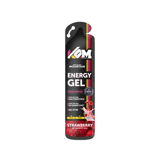 Kom Endurance Sports Nutrition Gels, caixa de 18 géis de 80g, sabor a morango.
