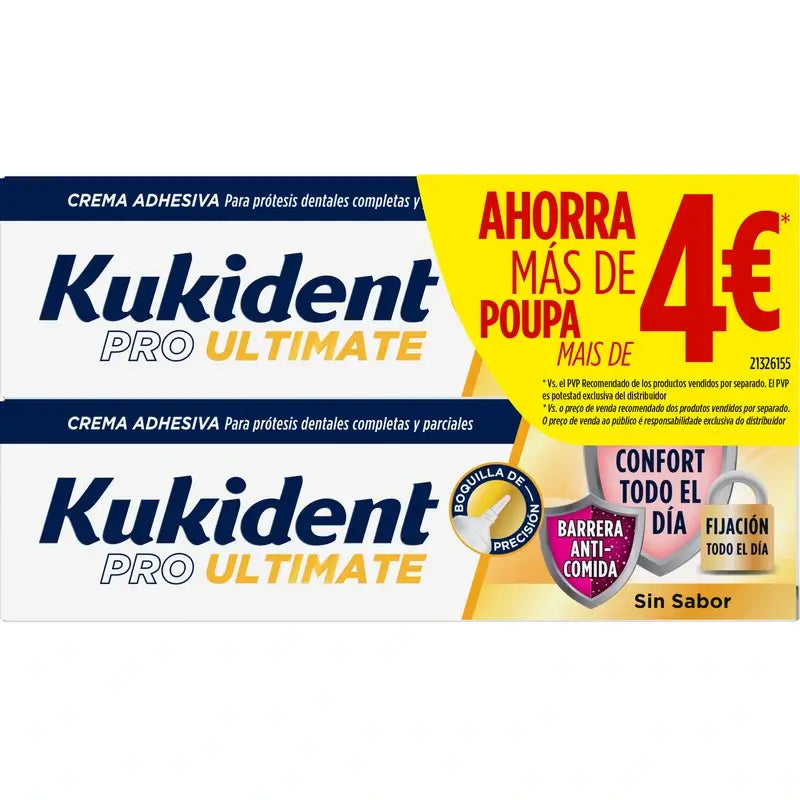 Kukident Pro Ultimate Denture Adhesive Cream, embalagem económica, 2 x 40 gramas