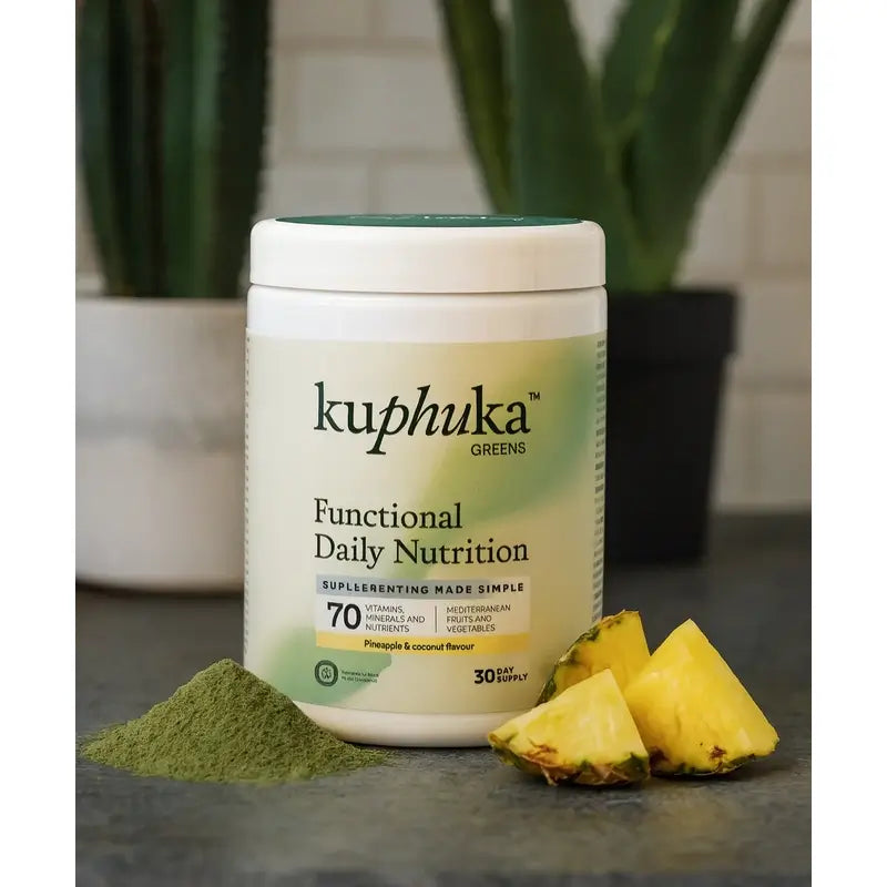 Kuphuka Greens Suplemento Nutricional 100% Natural e Holístico Ananás e Coco, 411 gramas