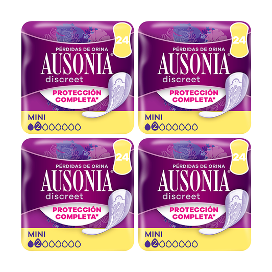 Ausonia Discreet Pack 4 x 24 embalagens para perda de urina feminina Mini, 4 x 24 unidades
