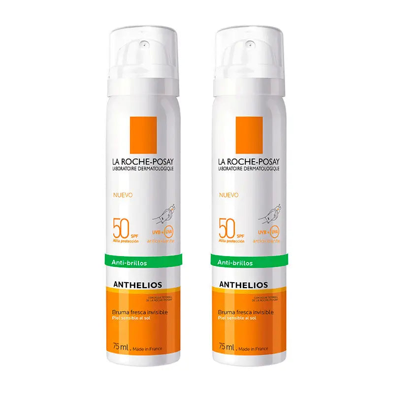 La Roche-Posay Anthelios Facial Mist Pack SPF 50 Protetor solar Rosto Pele Sensível, 2X75 ml