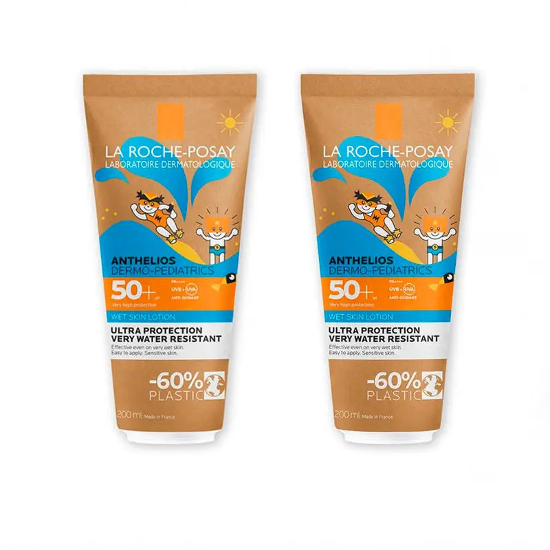 La Roche-Posay Anthelios Dermo-Pediatrics Leite-Gel Pele Húmida SPF 50+ Protector Solar Crianças, 2x200 ml